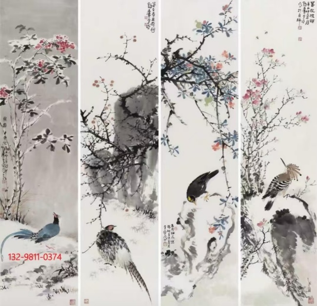 中国美协会员李飞《花鸟画四条屏》